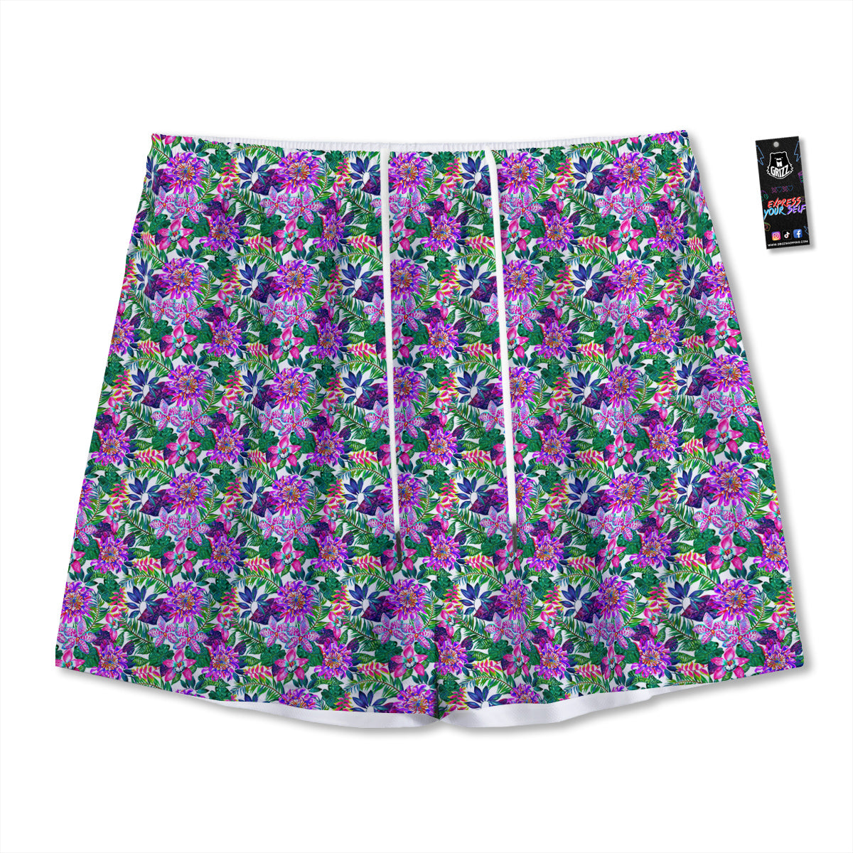 Flowers Guns And Print Pattern Mesh Shorts