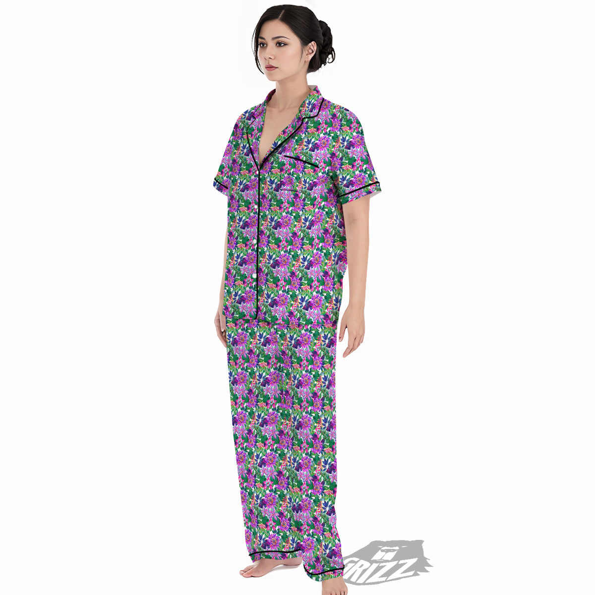 Floral Hawaii Colorful Print Pattern Women's Pajamas Set-grizzshop