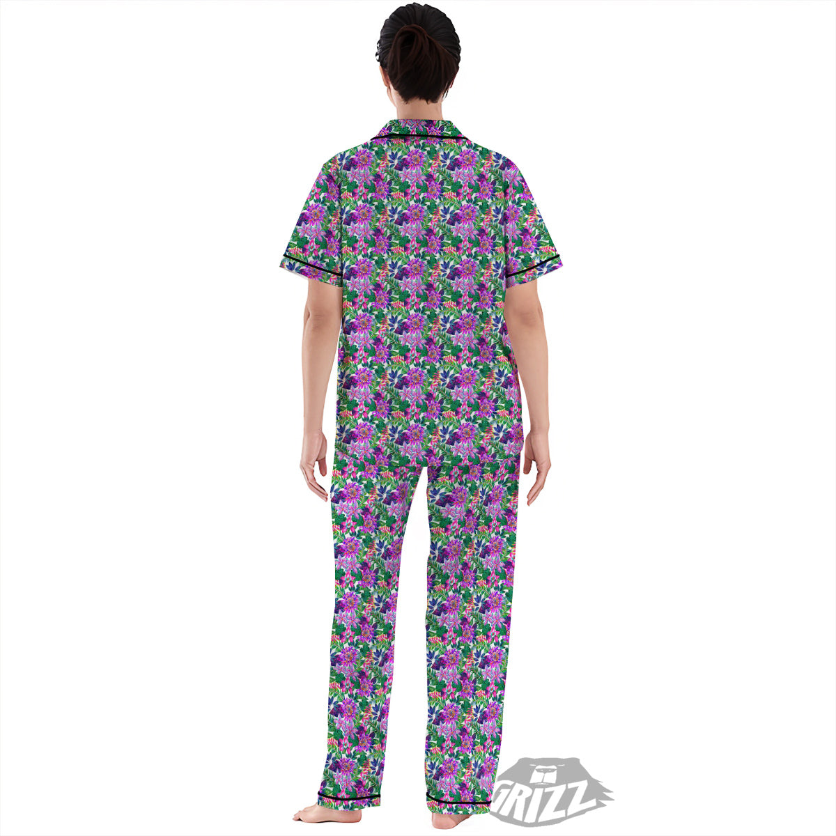 Floral Hawaii Colorful Print Pattern Women's Pajamas Set-grizzshop