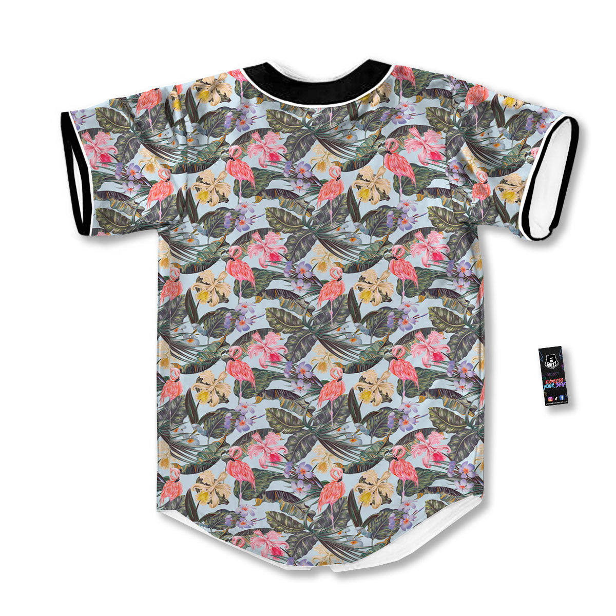 Floral Hawaiian And Flamingo Print Baseball Jersey-grizzshop