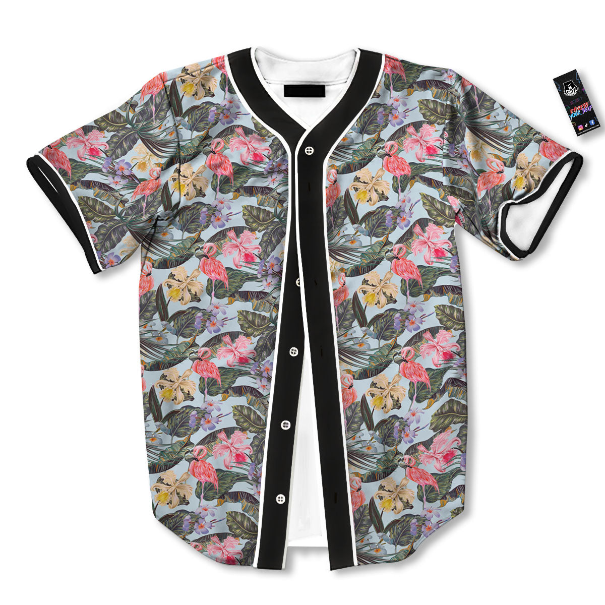 Floral Hawaiian And Flamingo Print Baseball Jersey-grizzshop