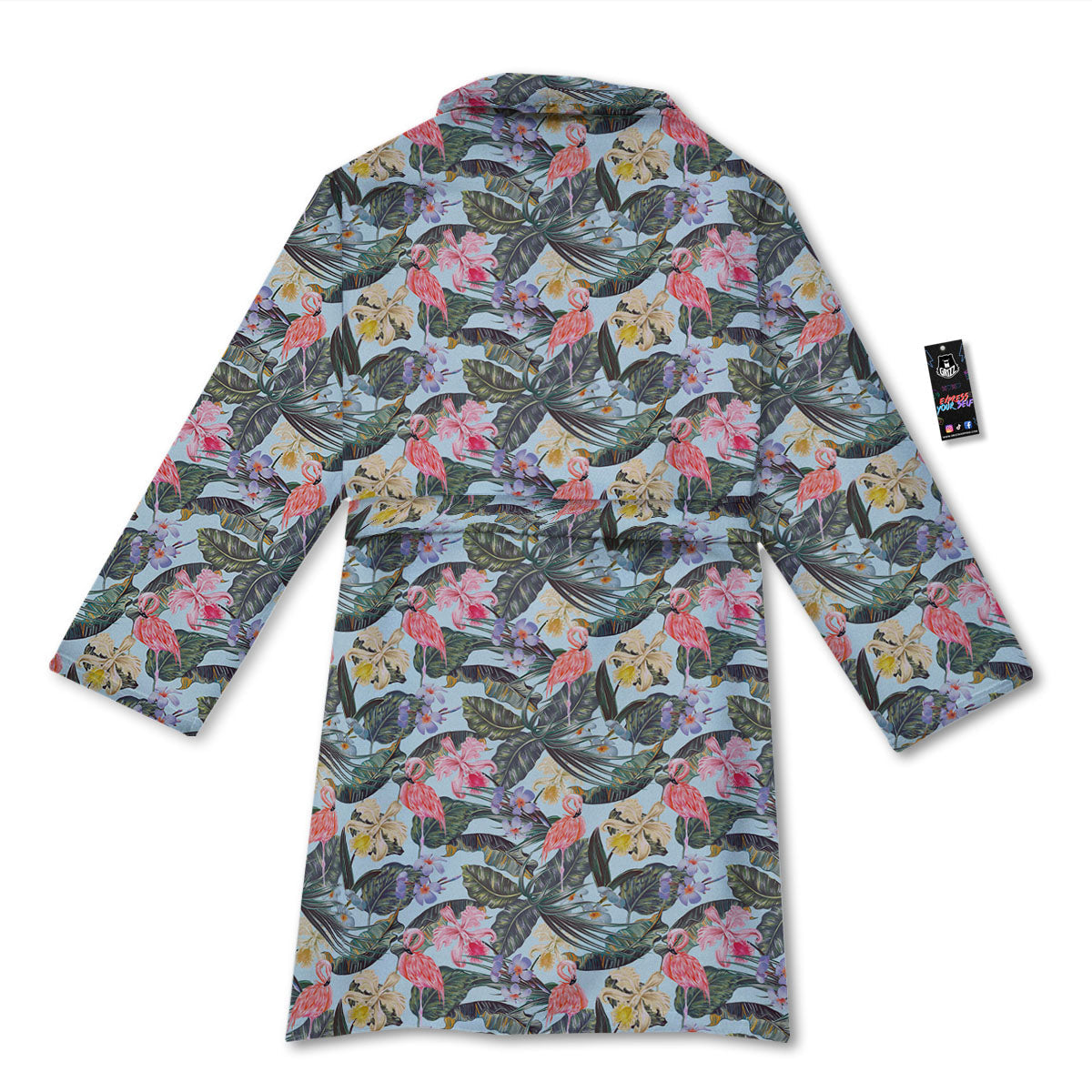Floral Hawaiian And Flamingo Print Bathrobe-grizzshop