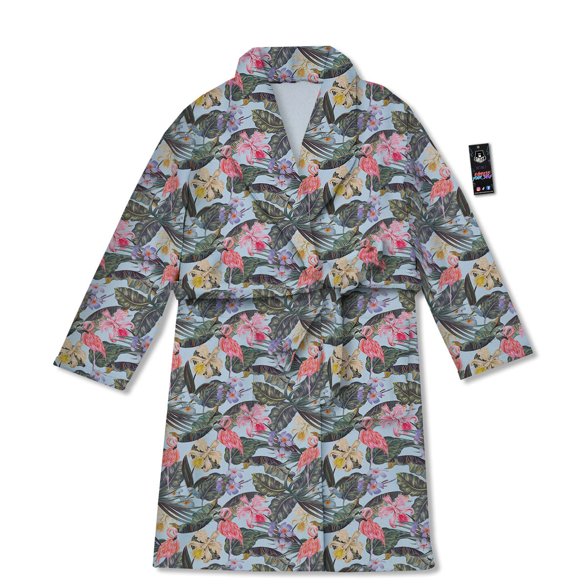Floral Hawaiian And Flamingo Print Bathrobe-grizzshop