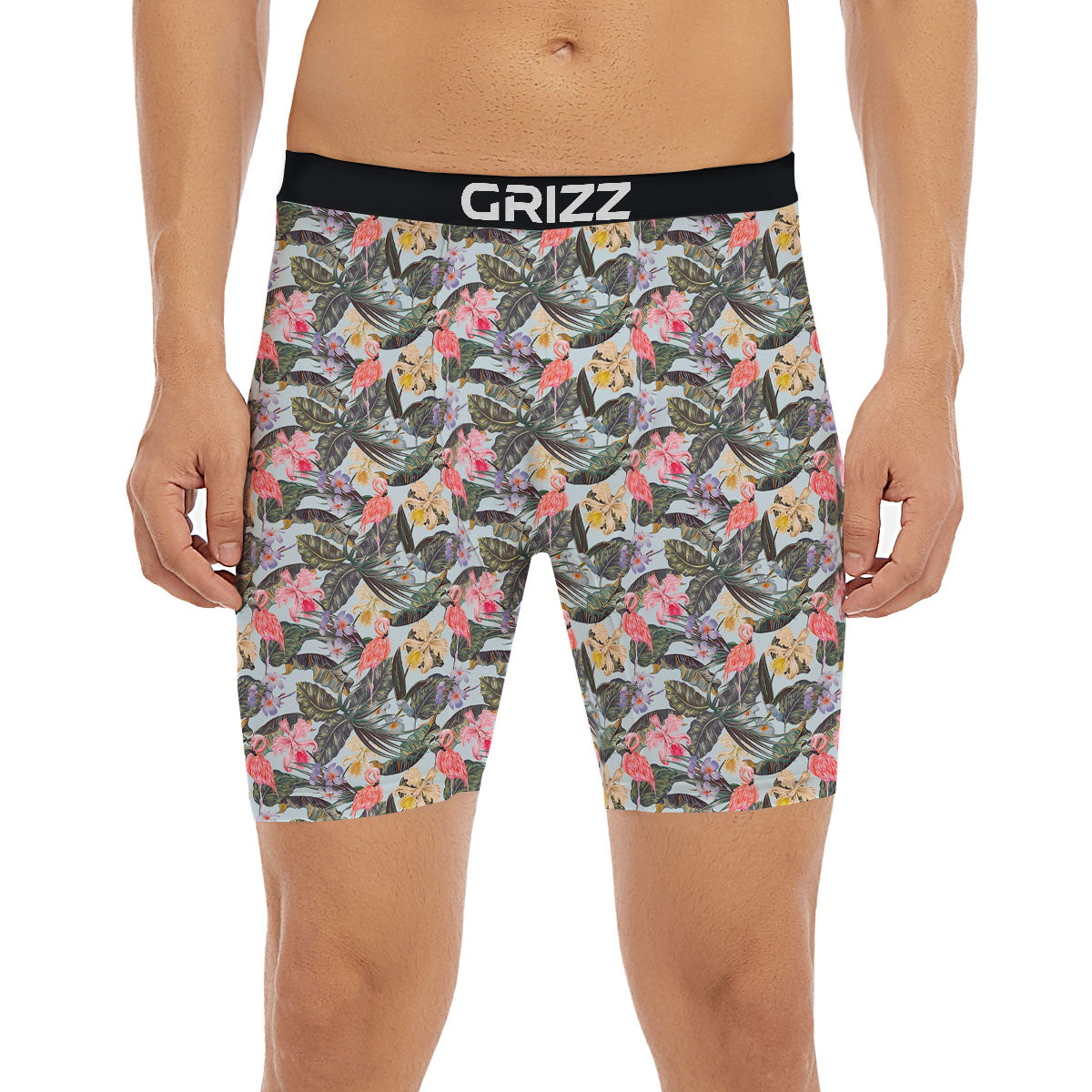 Floral Hawaiian And Flamingo Print Boxer Briefs-grizzshop