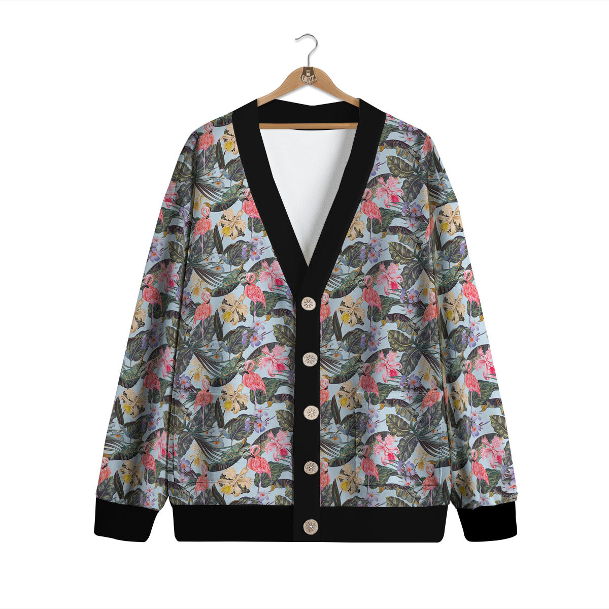 Floral Hawaiian And Flamingo Print Cardigan-grizzshop