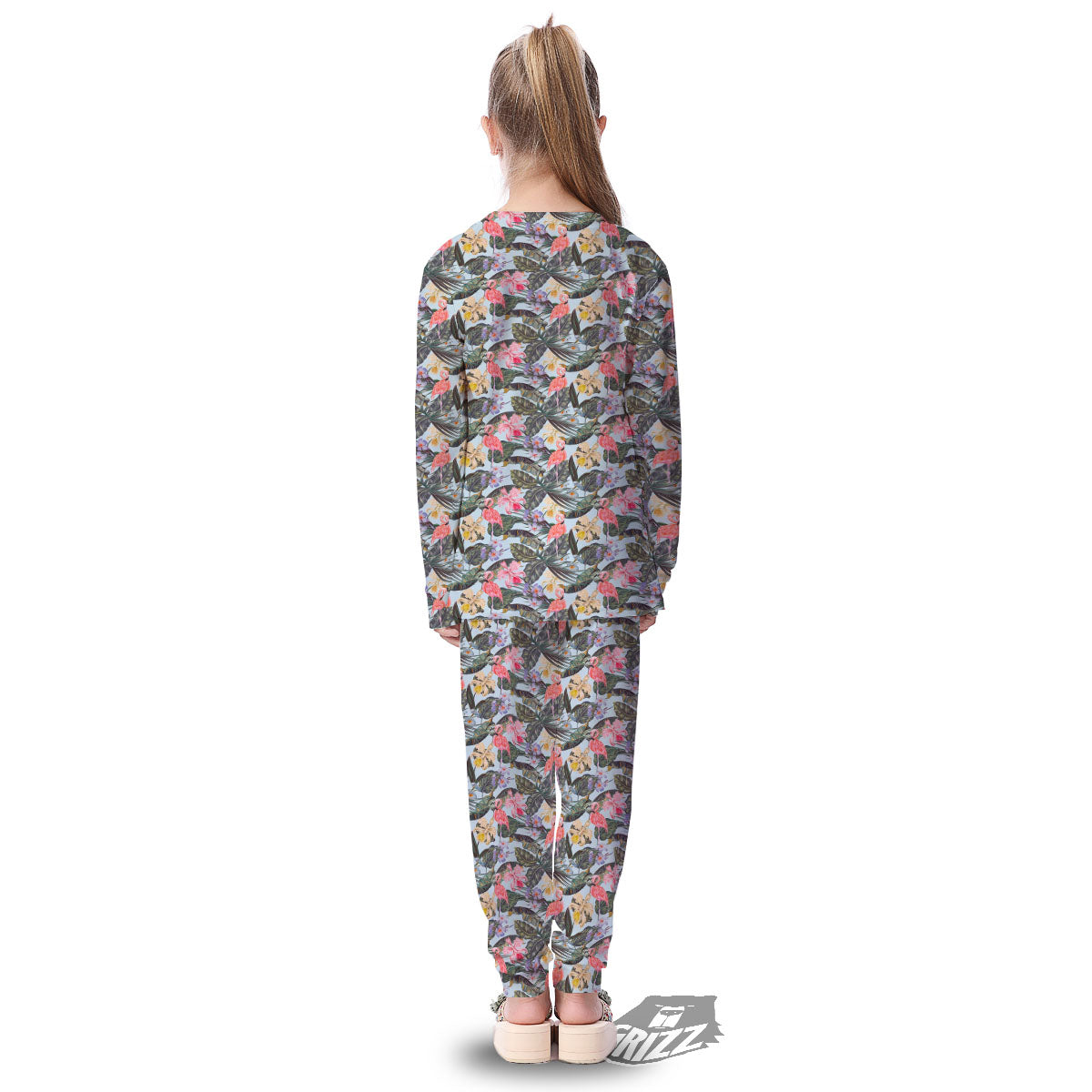 Floral Hawaiian And Flamingo Print Kid's Pajamas-grizzshop