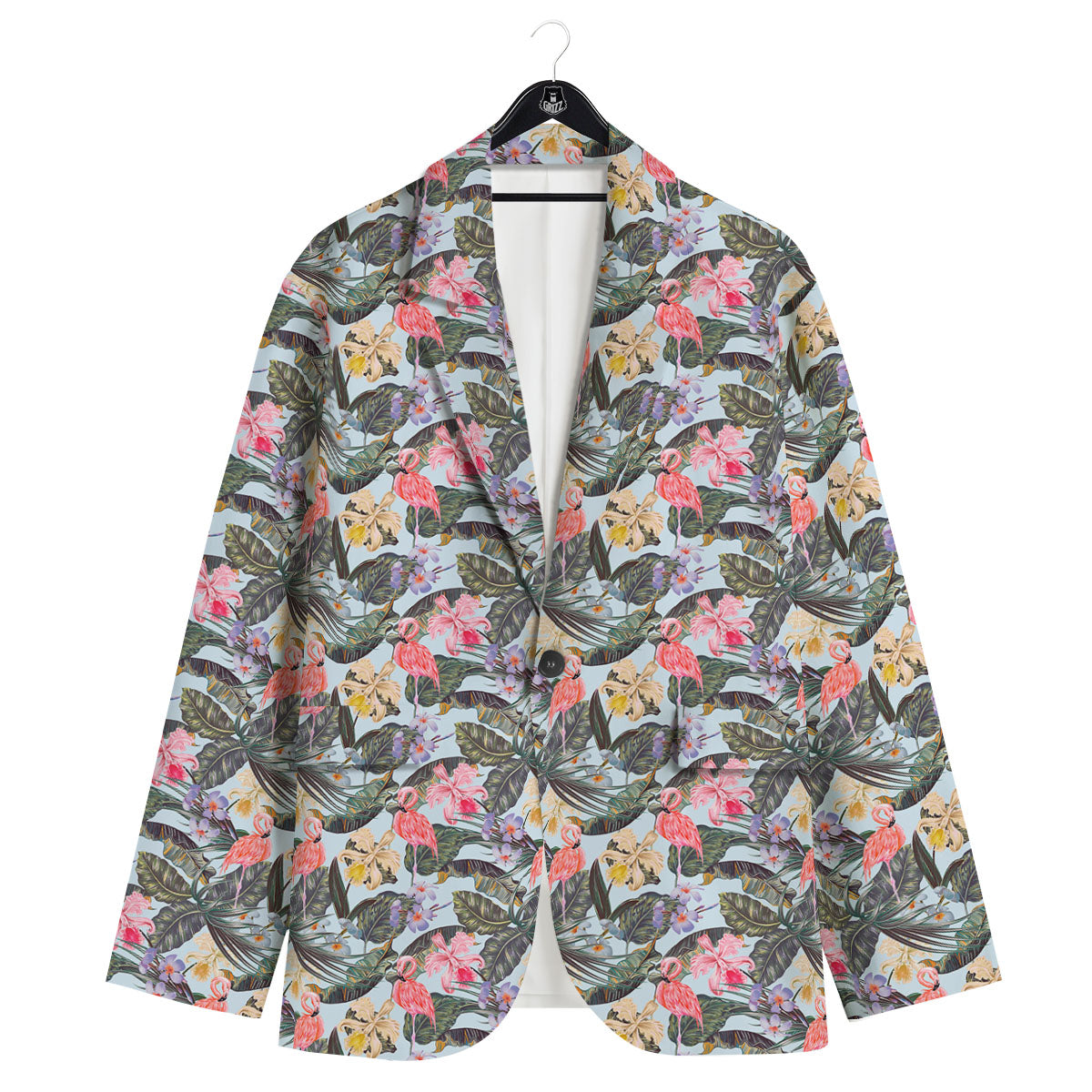 Floral Hawaiian And Flamingo Print Men's Sport Coat-grizzshop