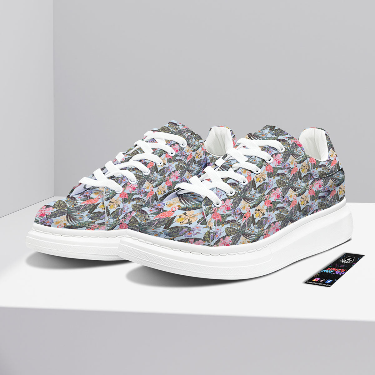 Floral Hawaiian And Flamingo Print Platform Shoes-grizzshop
