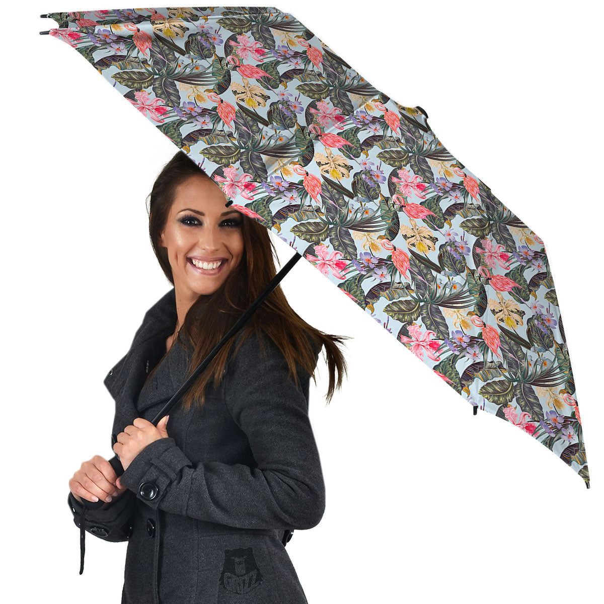 Floral Hawaiian And Flamingo Print Umbrella-grizzshop
