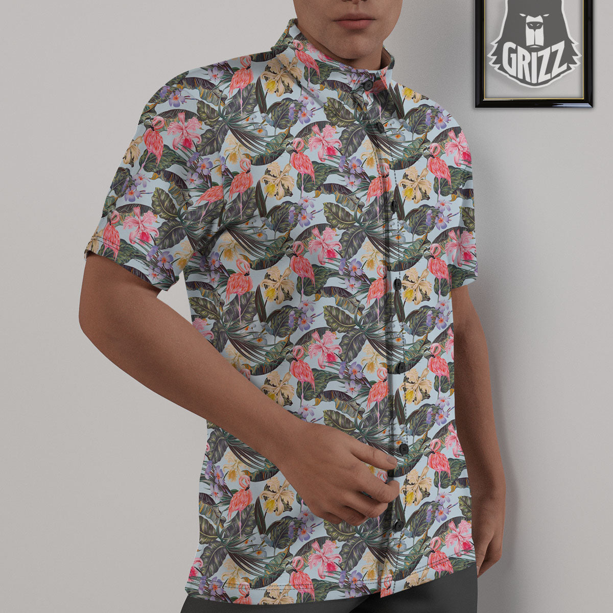 Floral Hawaiian And Flamingo Print Untucked Shirts-grizzshop
