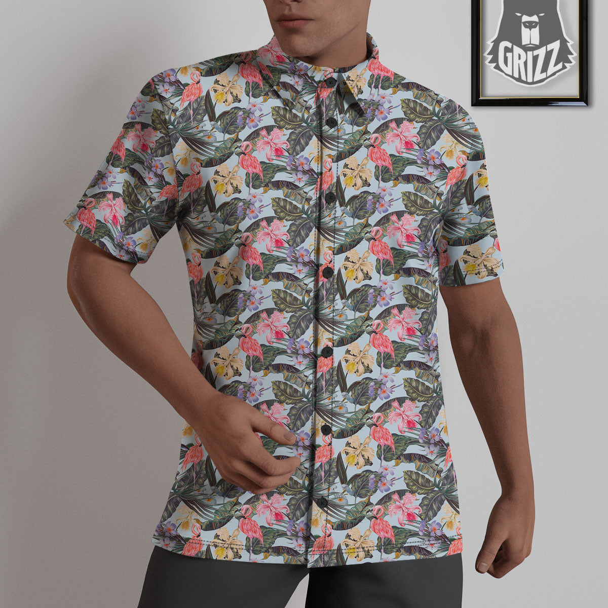 Floral Hawaiian And Flamingo Print Untucked Shirts-grizzshop
