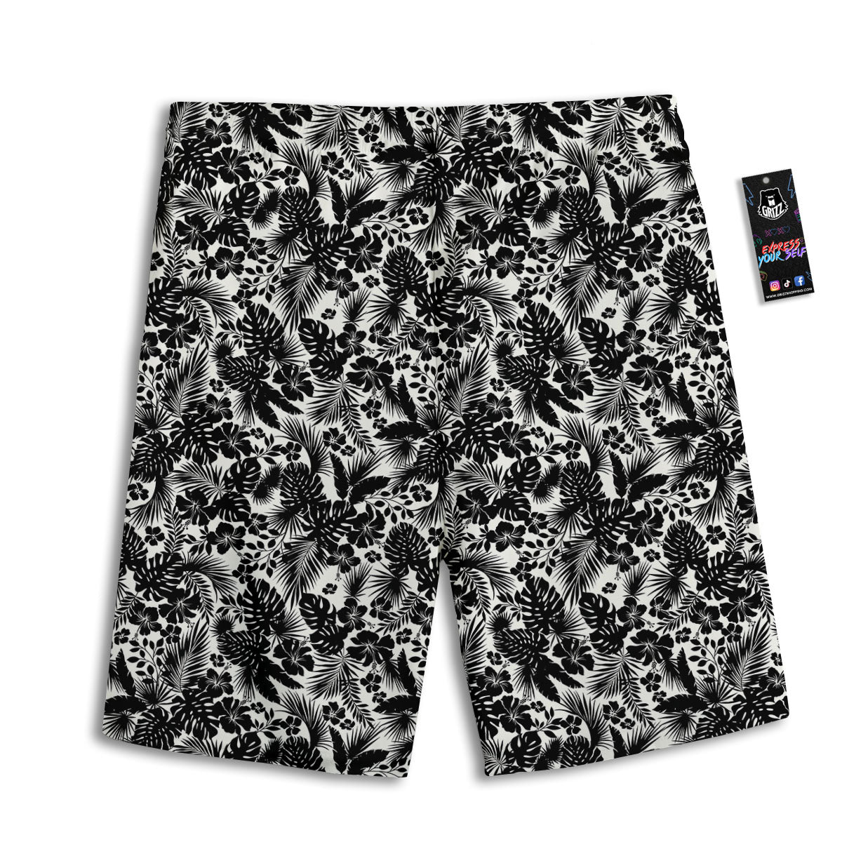 Floral Hawaiian Monochrome Print Pattern Men's Athletic Shorts