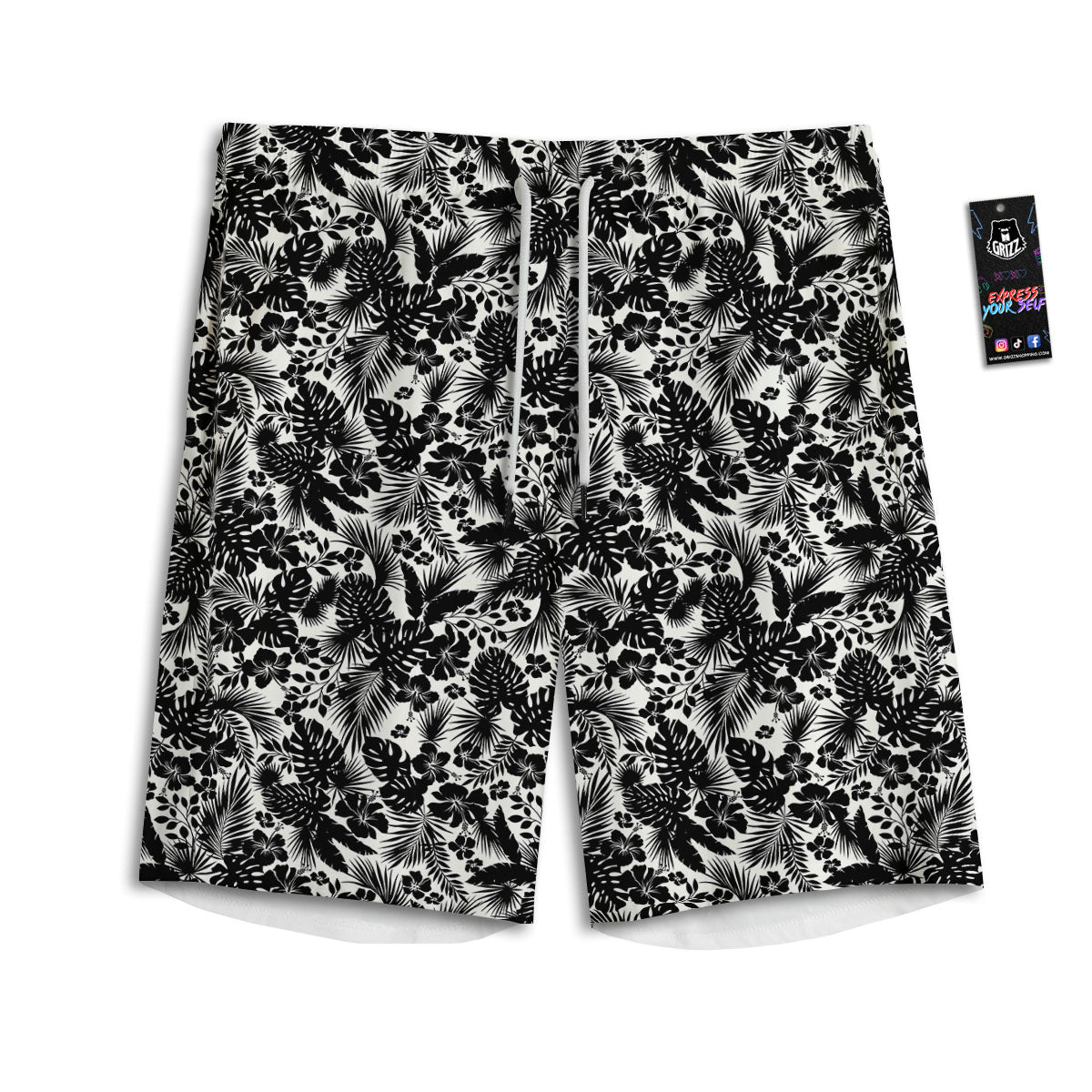 Floral Hawaiian Monochrome Print Pattern Men's Athletic Shorts