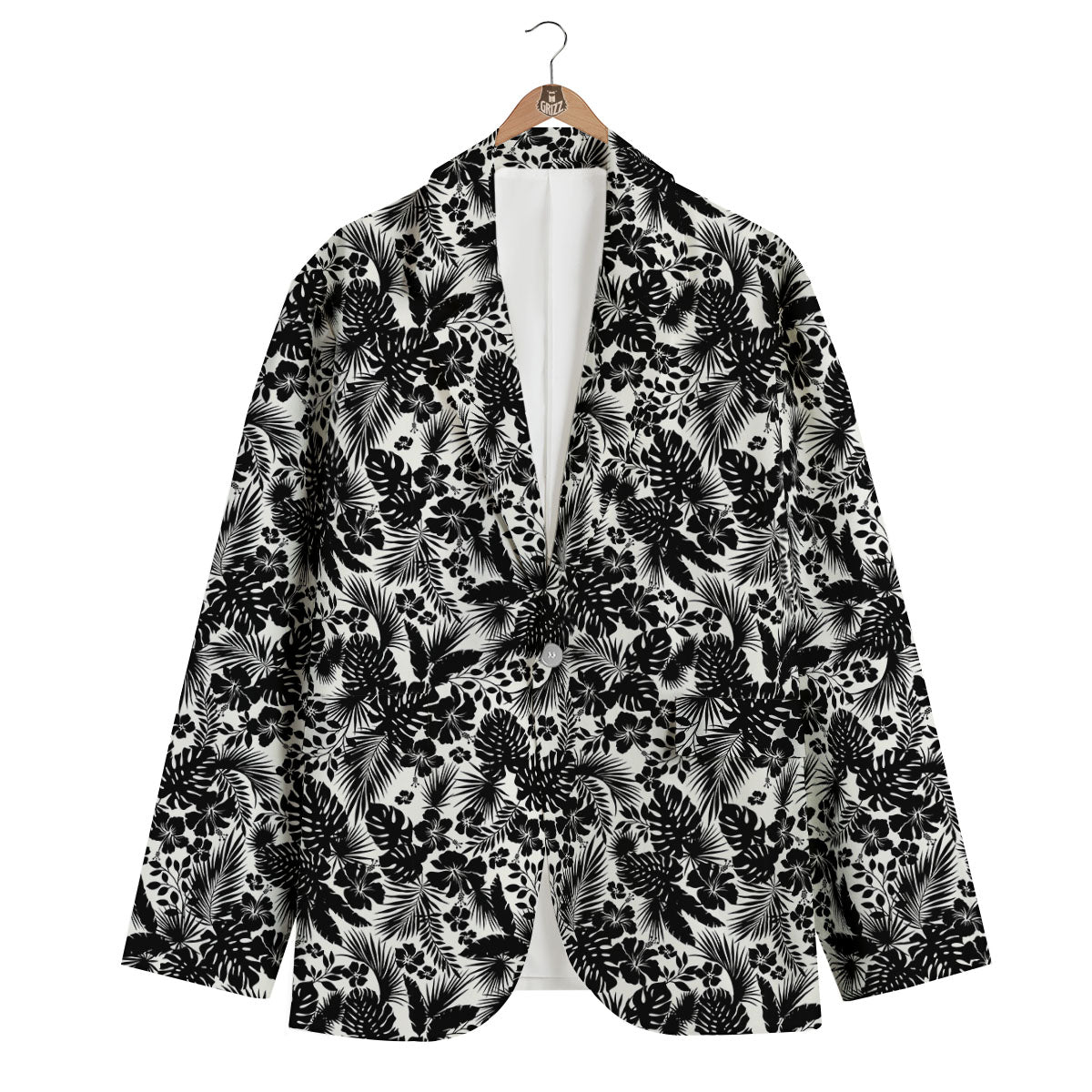 Floral Hawaiian Monochrome Print Pattern Men's Blazer-grizzshop