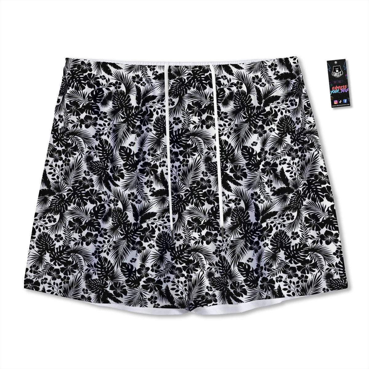 Floral Hawaiian Monochrome Print Pattern Mesh Shorts