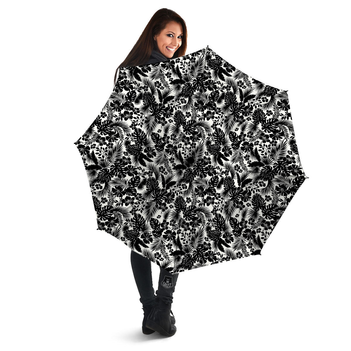 Floral Hawaiian Monochrome Print Pattern Umbrella-grizzshop