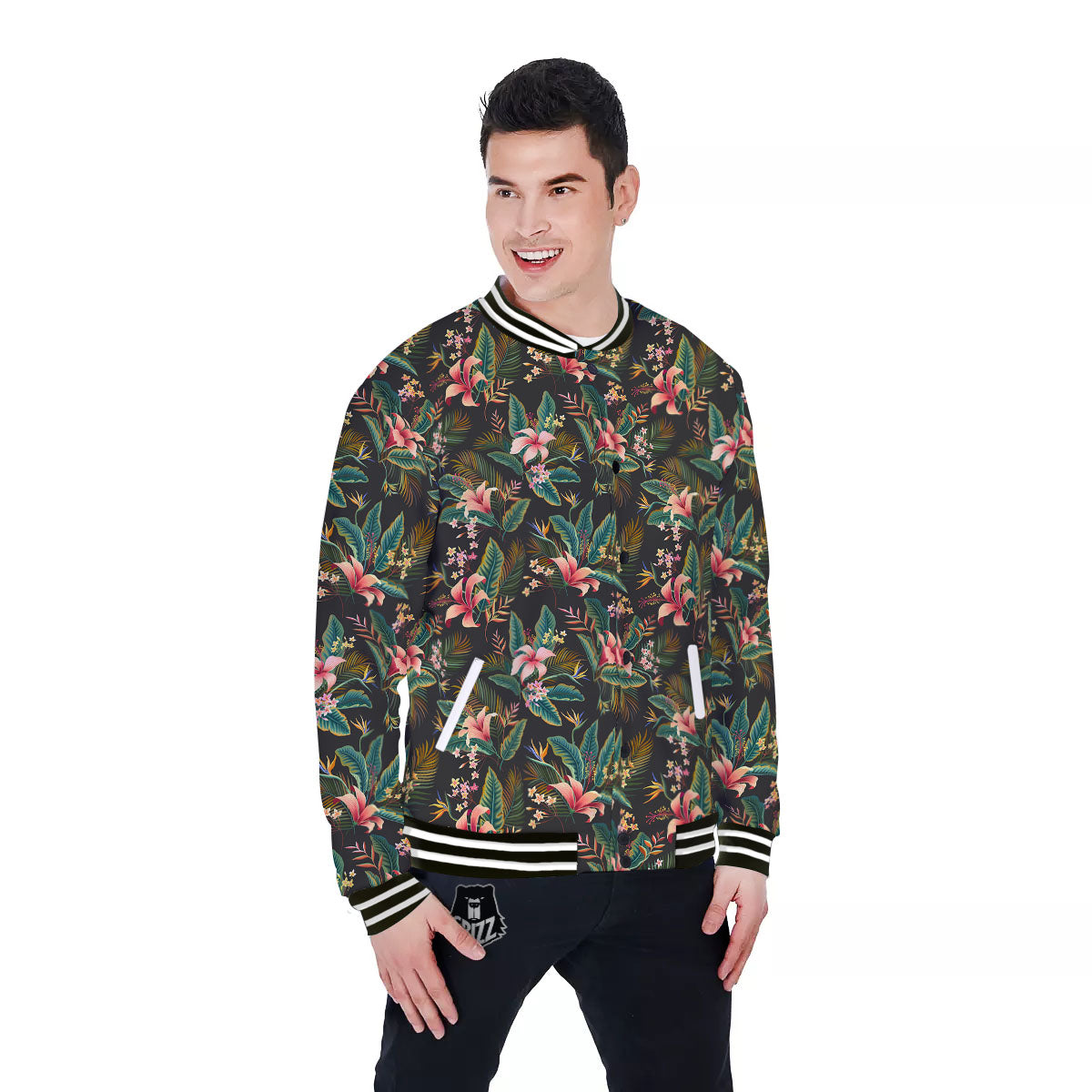 Floral Hawaiian Print Pattern Baseball Jacket-grizzshop