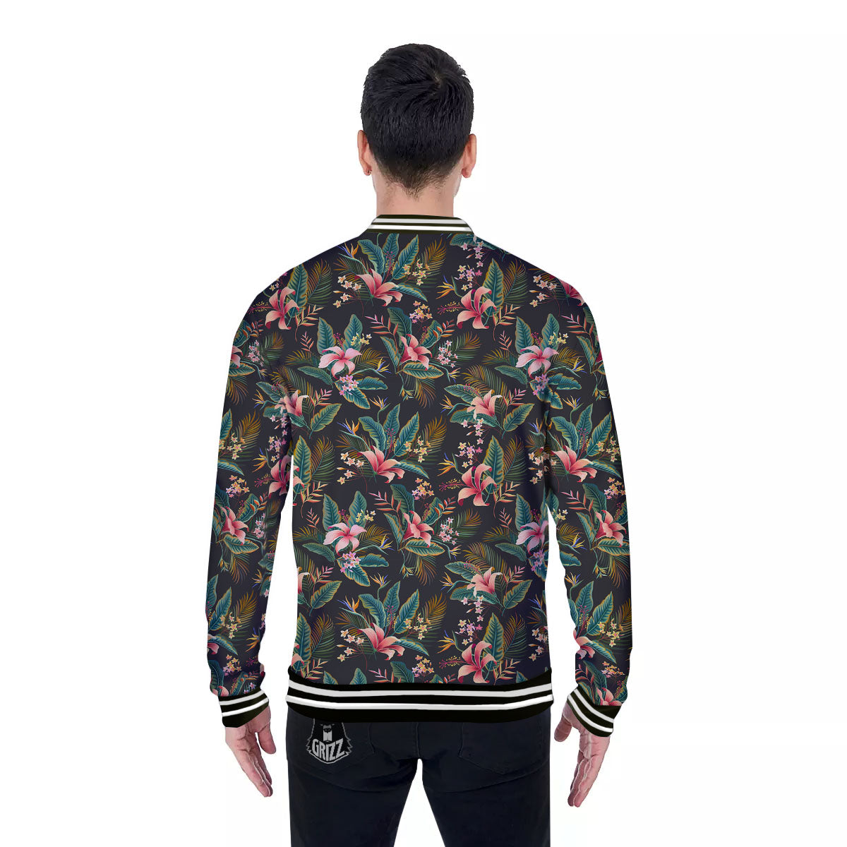 Floral Hawaiian Print Pattern Baseball Jacket-grizzshop