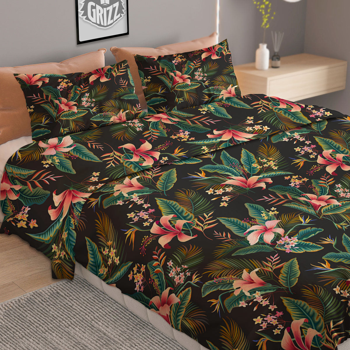 Floral Hawaiian Print Pattern Duvet Cover Bedding Set
