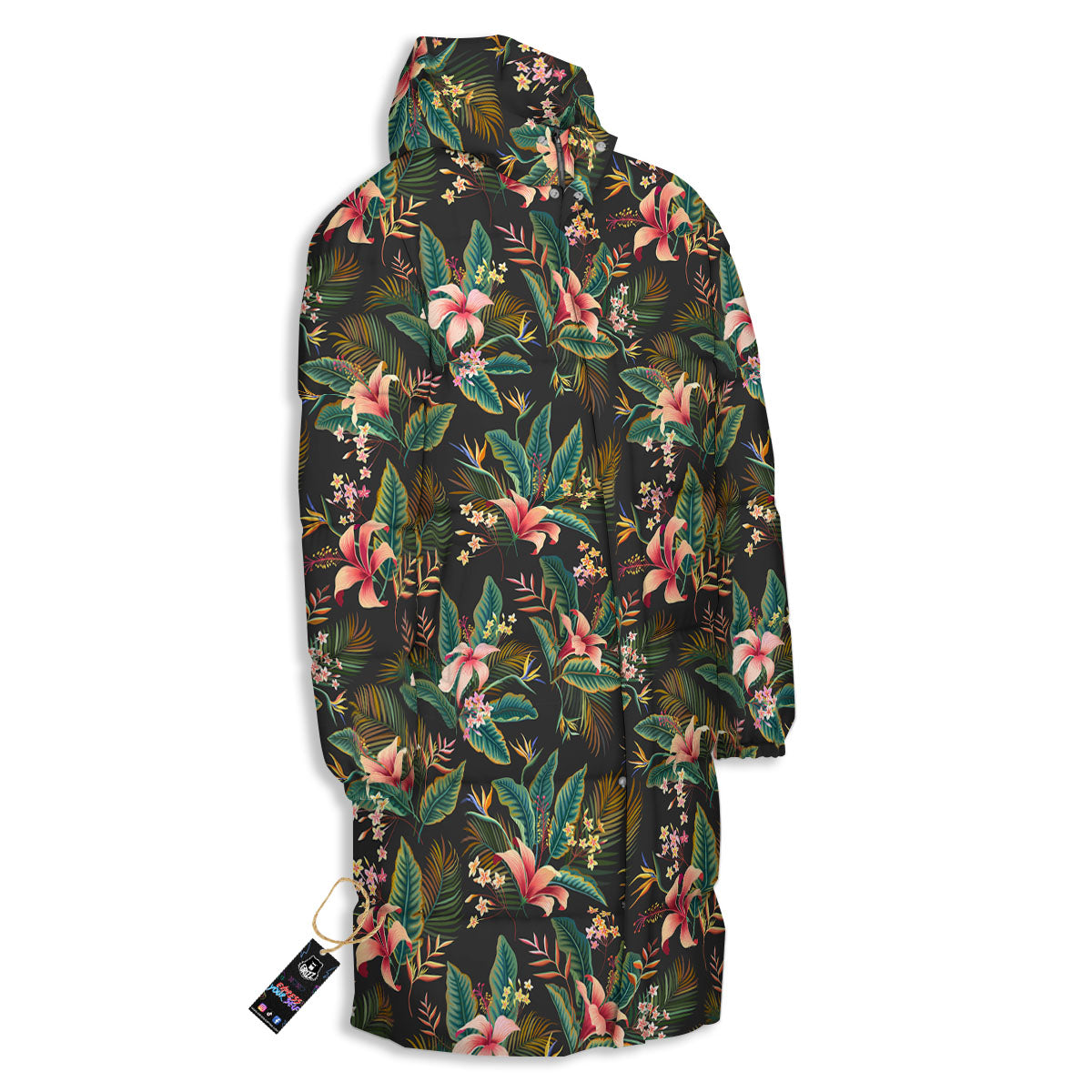 Floral Hawaiian Print Pattern Long Down Jacket-grizzshop