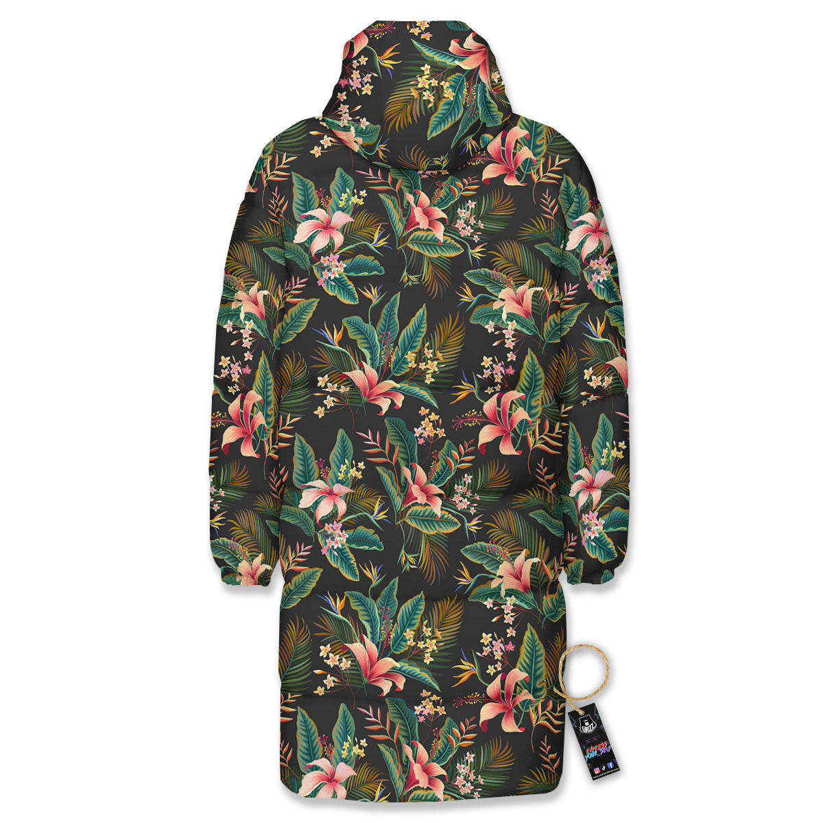 Floral Hawaiian Print Pattern Long Down Jacket-grizzshop