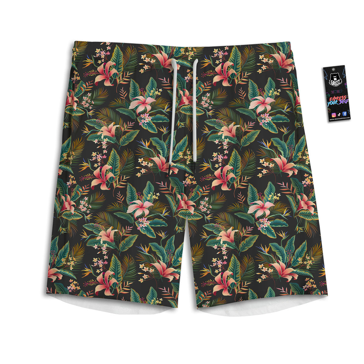 Floral Hawaiian Print Pattern Men's Athletic Shorts