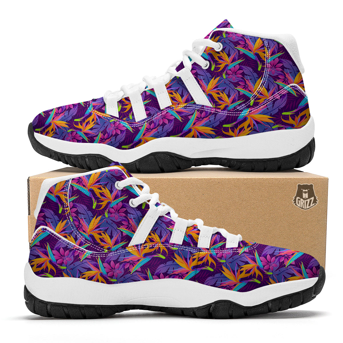 Floral Hawaiian Tropical Palm Leaves Pattern Print White Bball Shoes-grizzshop