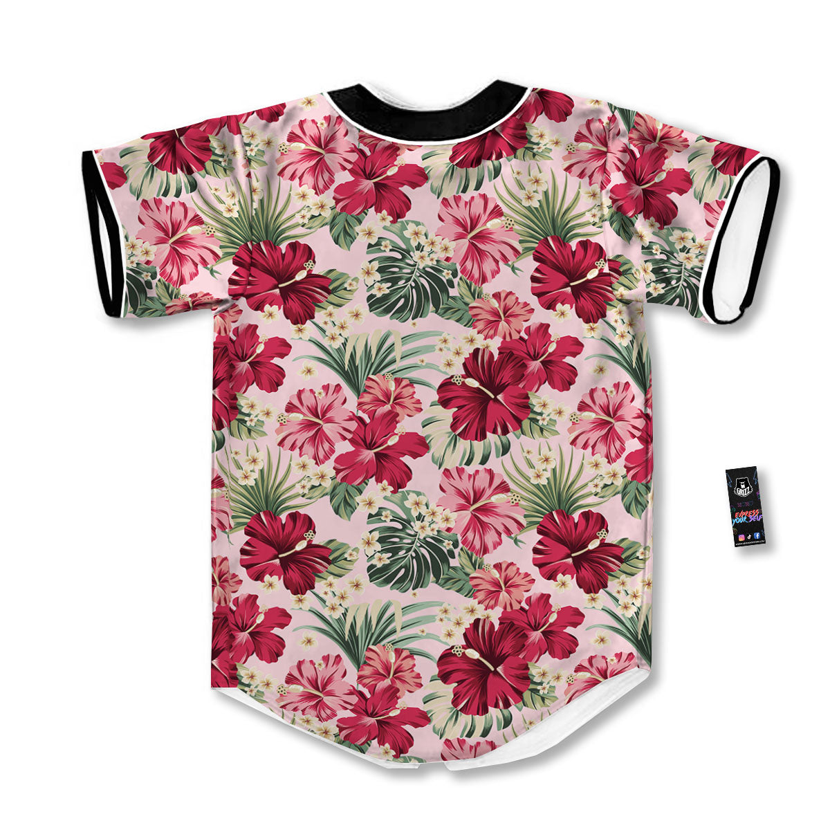 Floral Hibiscus Flower Print Pattern Baseball Jersey-grizzshop