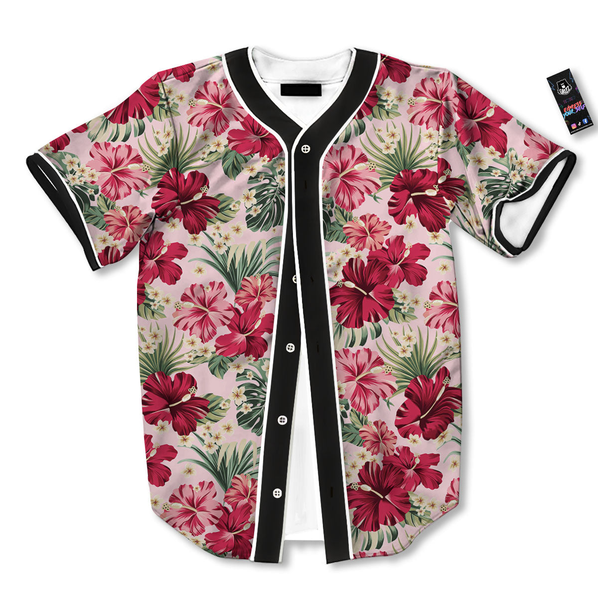 Floral Hibiscus Flower Print Pattern Baseball Jersey-grizzshop