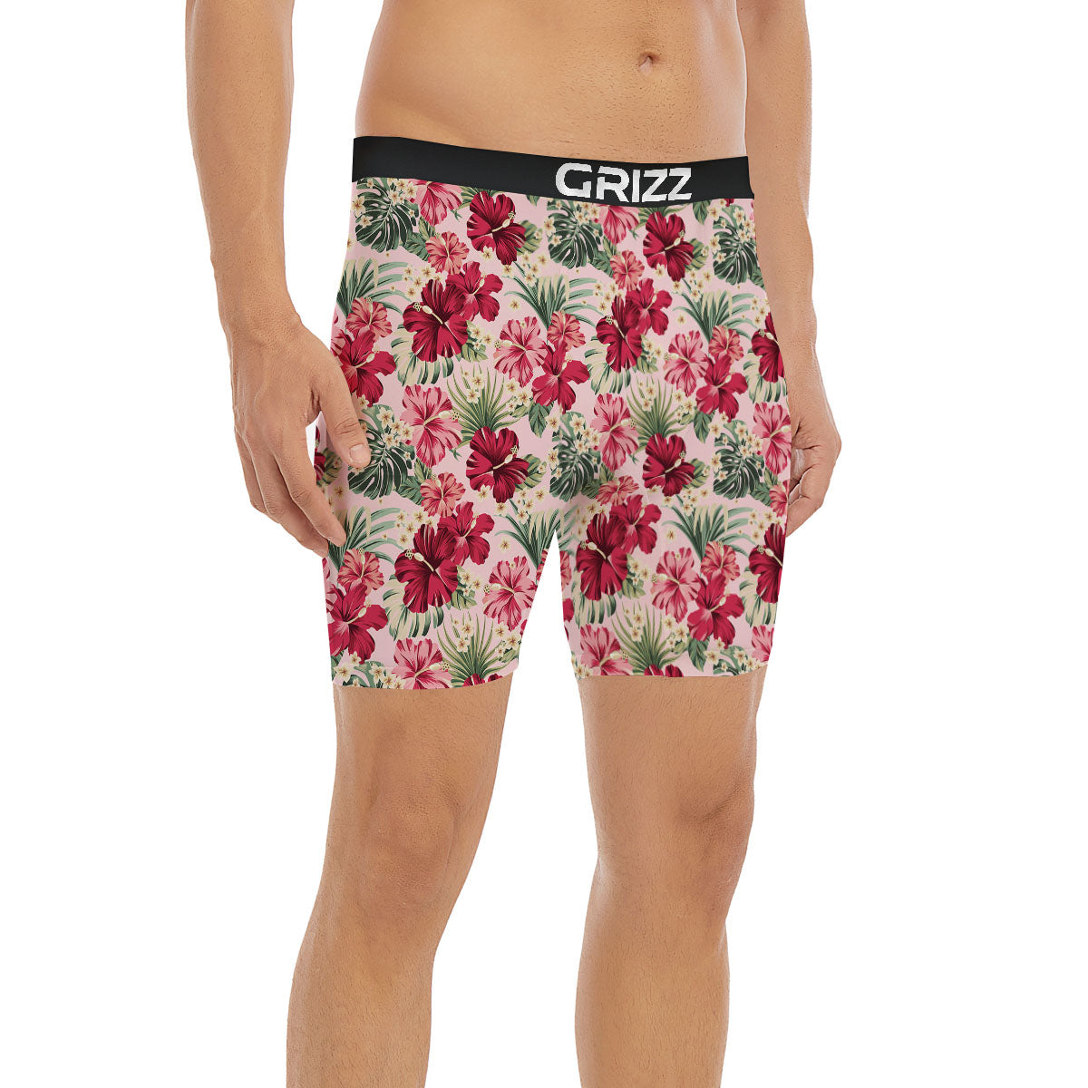 Floral Hibiscus Flower Print Pattern Boxer Briefs-grizzshop