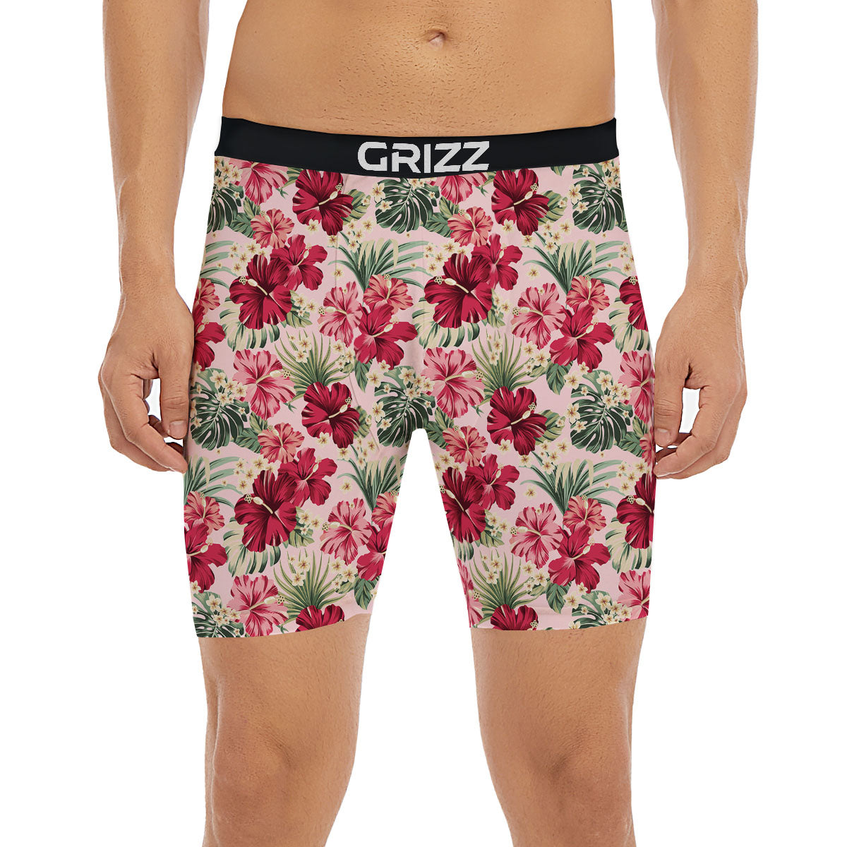 Floral Hibiscus Flower Print Pattern Boxer Briefs-grizzshop
