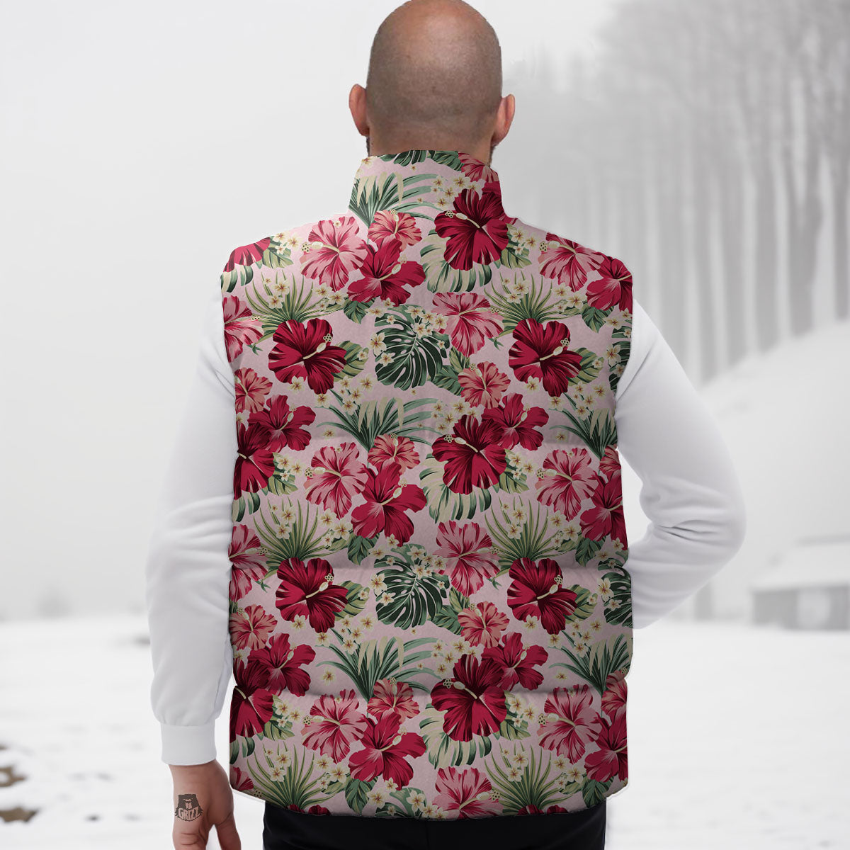 Floral Hibiscus Flower Print Pattern Down Vest