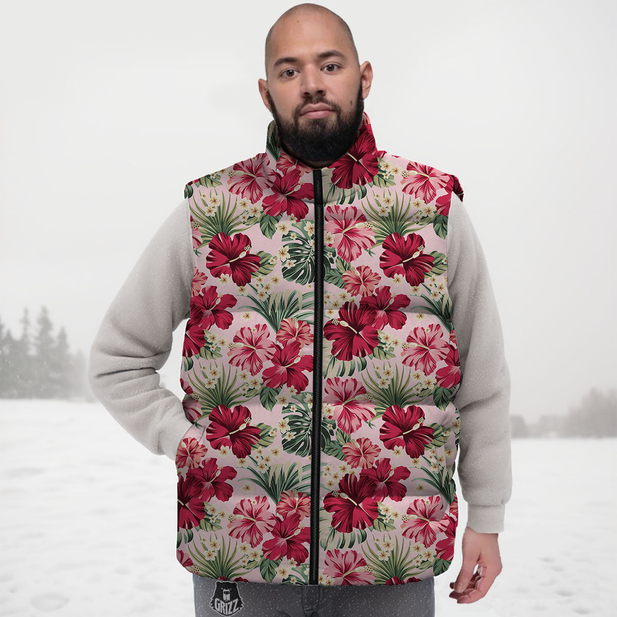 Floral Hibiscus Flower Print Pattern Down Vest