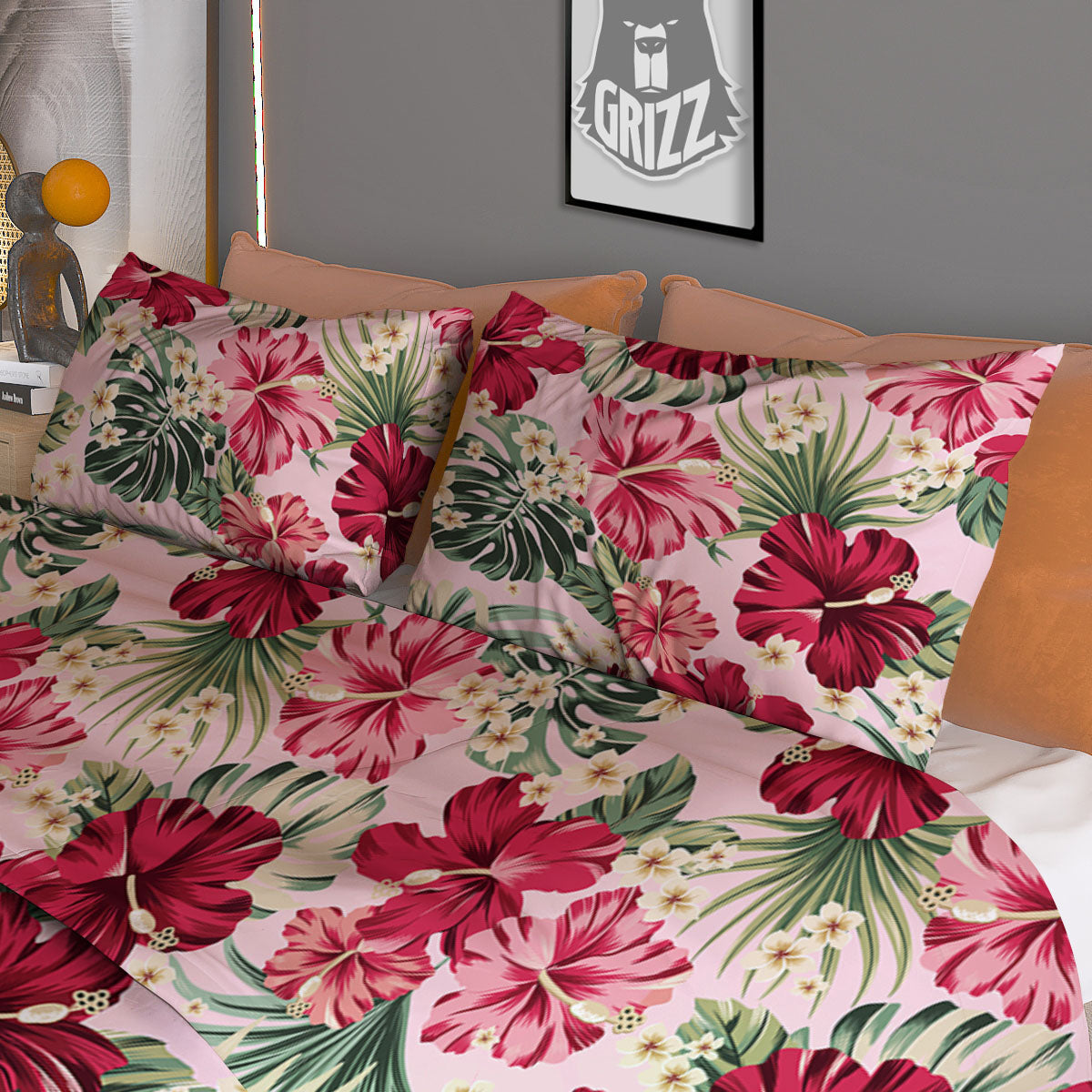 Floral Hibiscus Flower Print Pattern Duvet Cover Bedding Set