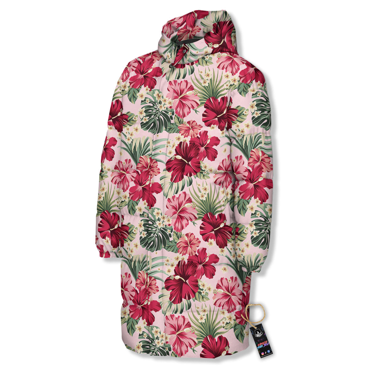 Floral Hibiscus Flower Print Pattern Long Down Jacket-grizzshop
