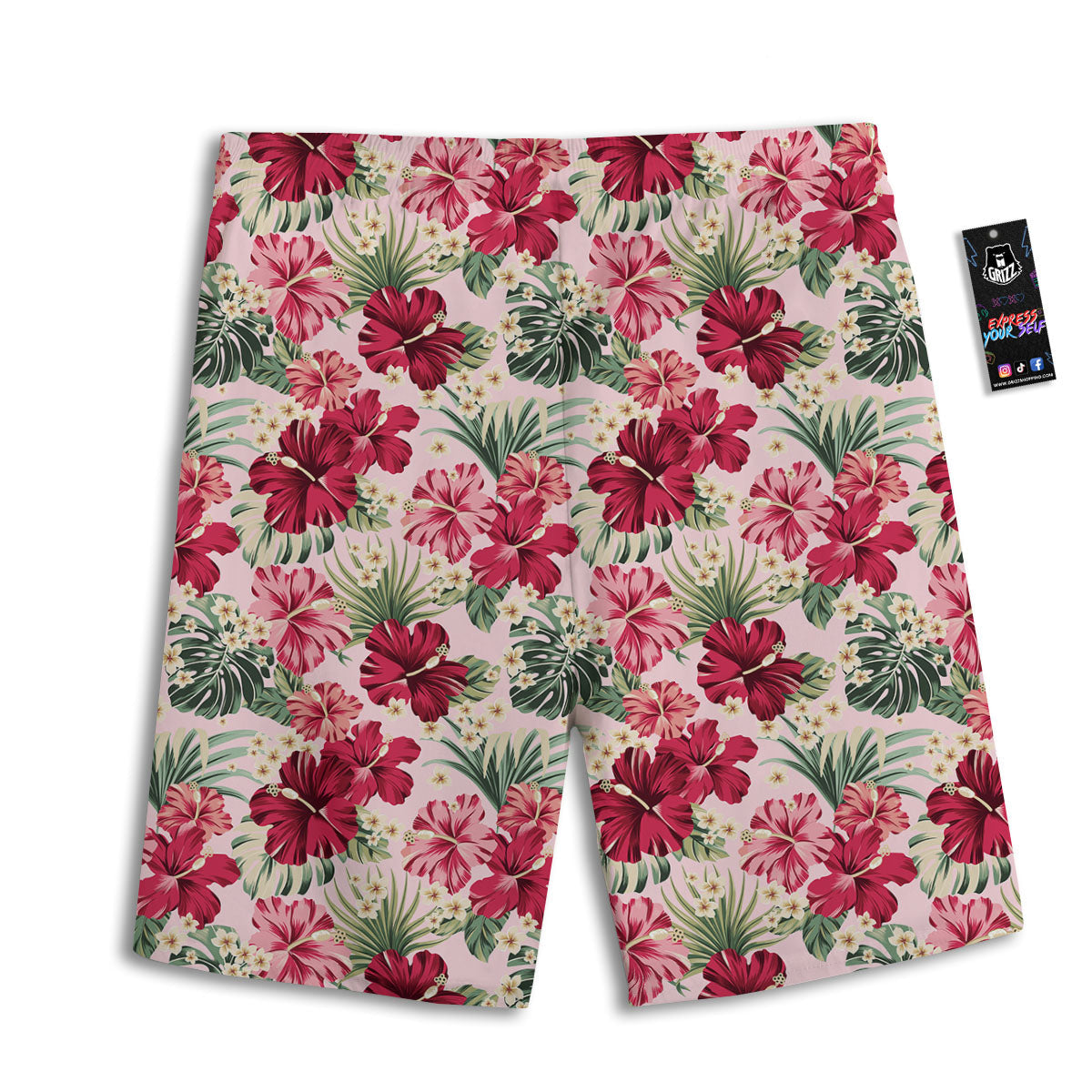 Floral Hibiscus Flower Print Pattern Men's Athletic Shorts
