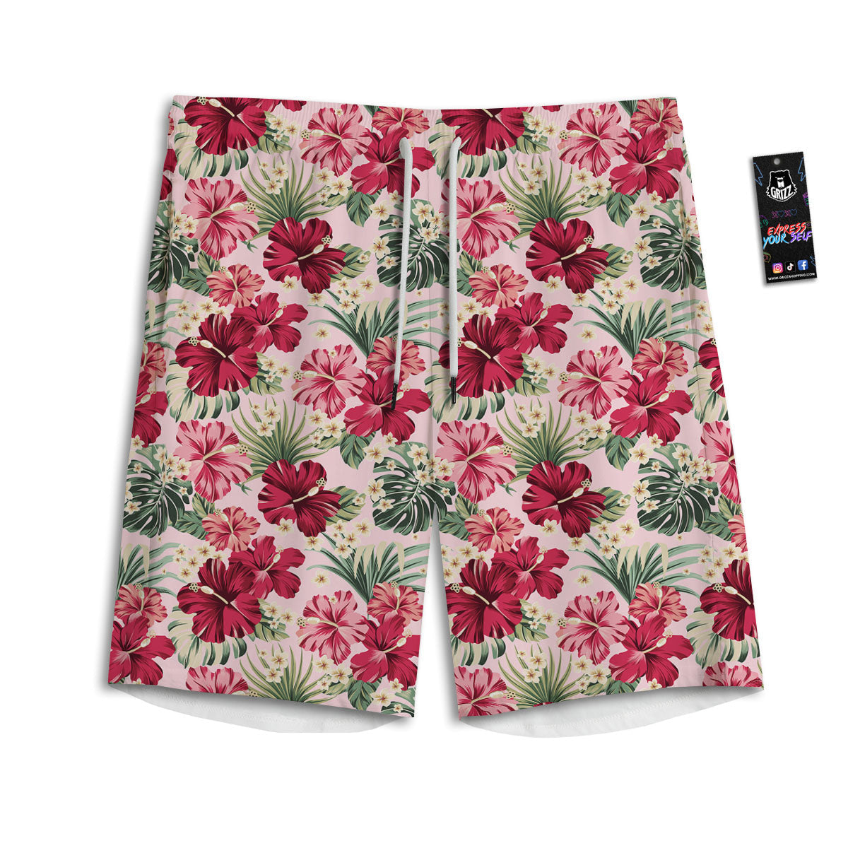 Floral Hibiscus Flower Print Pattern Men's Athletic Shorts
