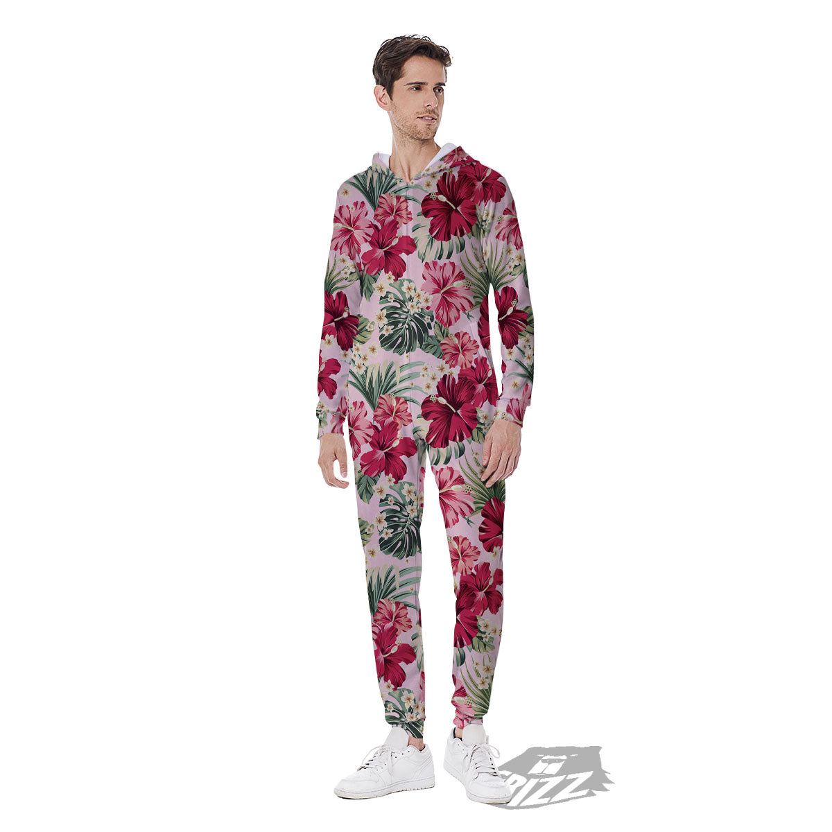Floral Hibiscus Flower Print Pattern Men's Jumpsuit-grizzshop