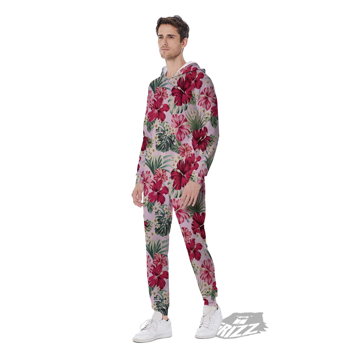 Floral Hibiscus Flower Print Pattern Men's Jumpsuit-grizzshop
