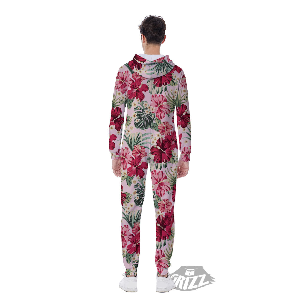 Floral Hibiscus Flower Print Pattern Men's Jumpsuit-grizzshop