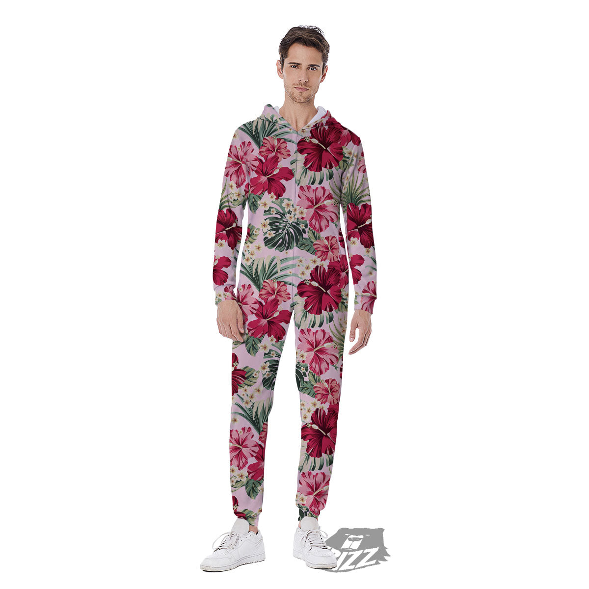 Floral Hibiscus Flower Print Pattern Men's Jumpsuit-grizzshop