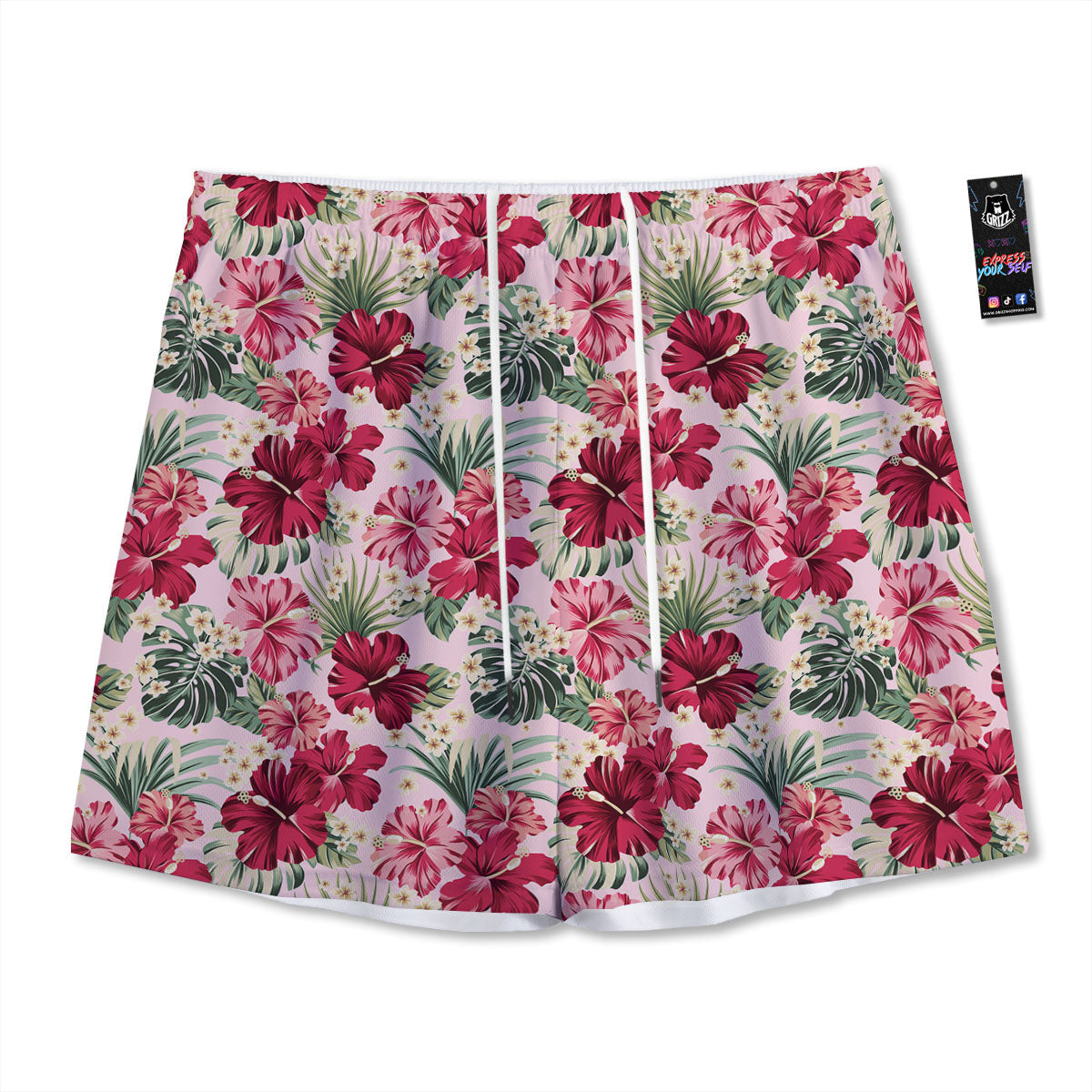 Floral Hibiscus Flower Print Pattern Mesh Shorts