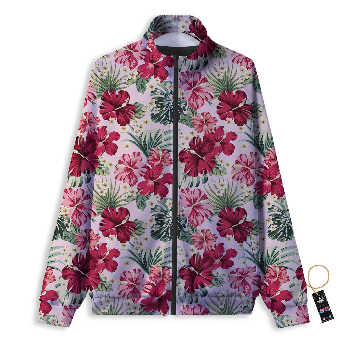 Floral Hibiscus Flower Print Pattern Track Jacket-grizzshop