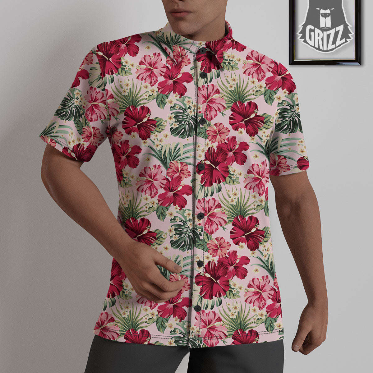 Floral Hibiscus Flower Print Pattern Untucked Shirts-grizzshop