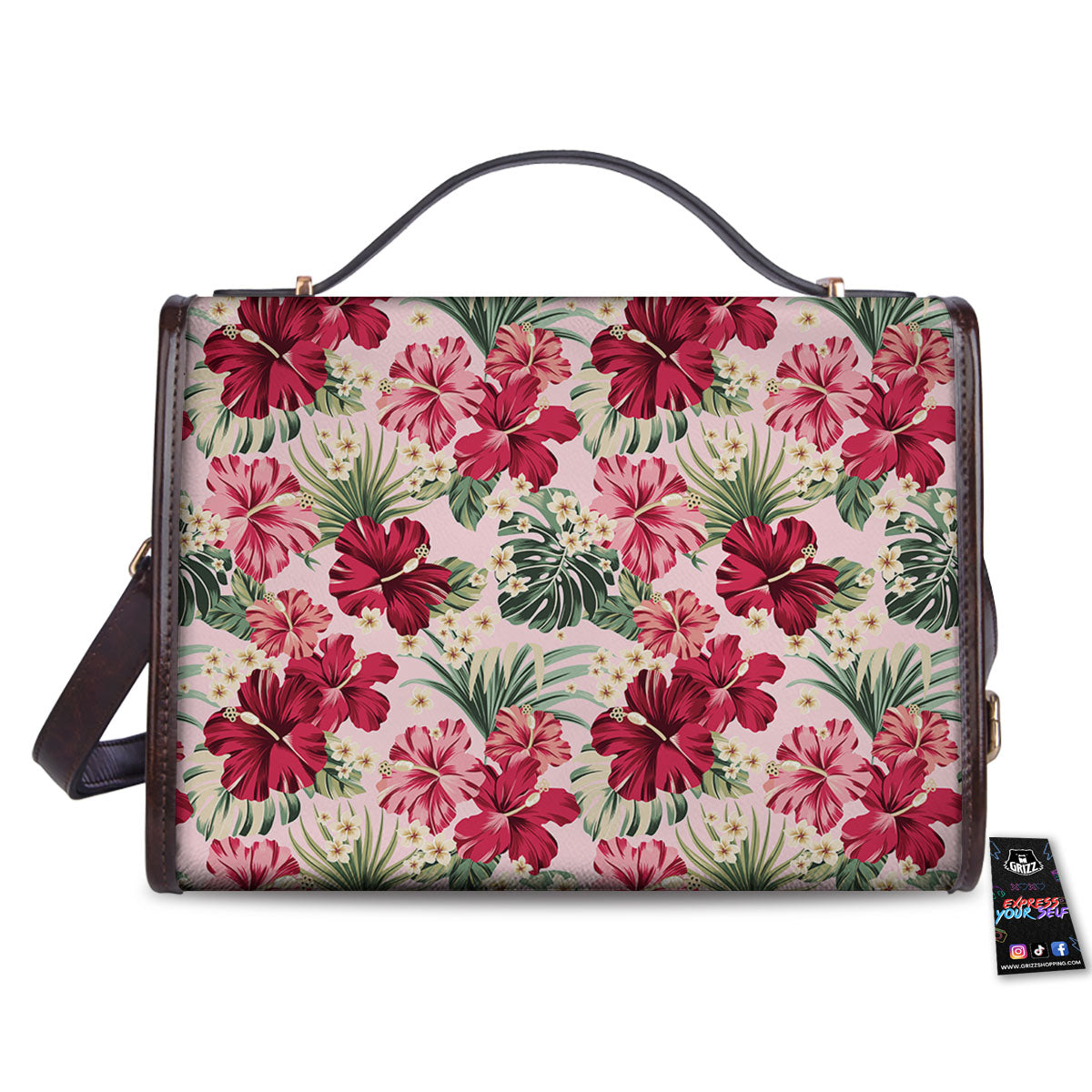 Floral Hibiscus Flower Print Pattern Women's Satchel Bag-grizzshop