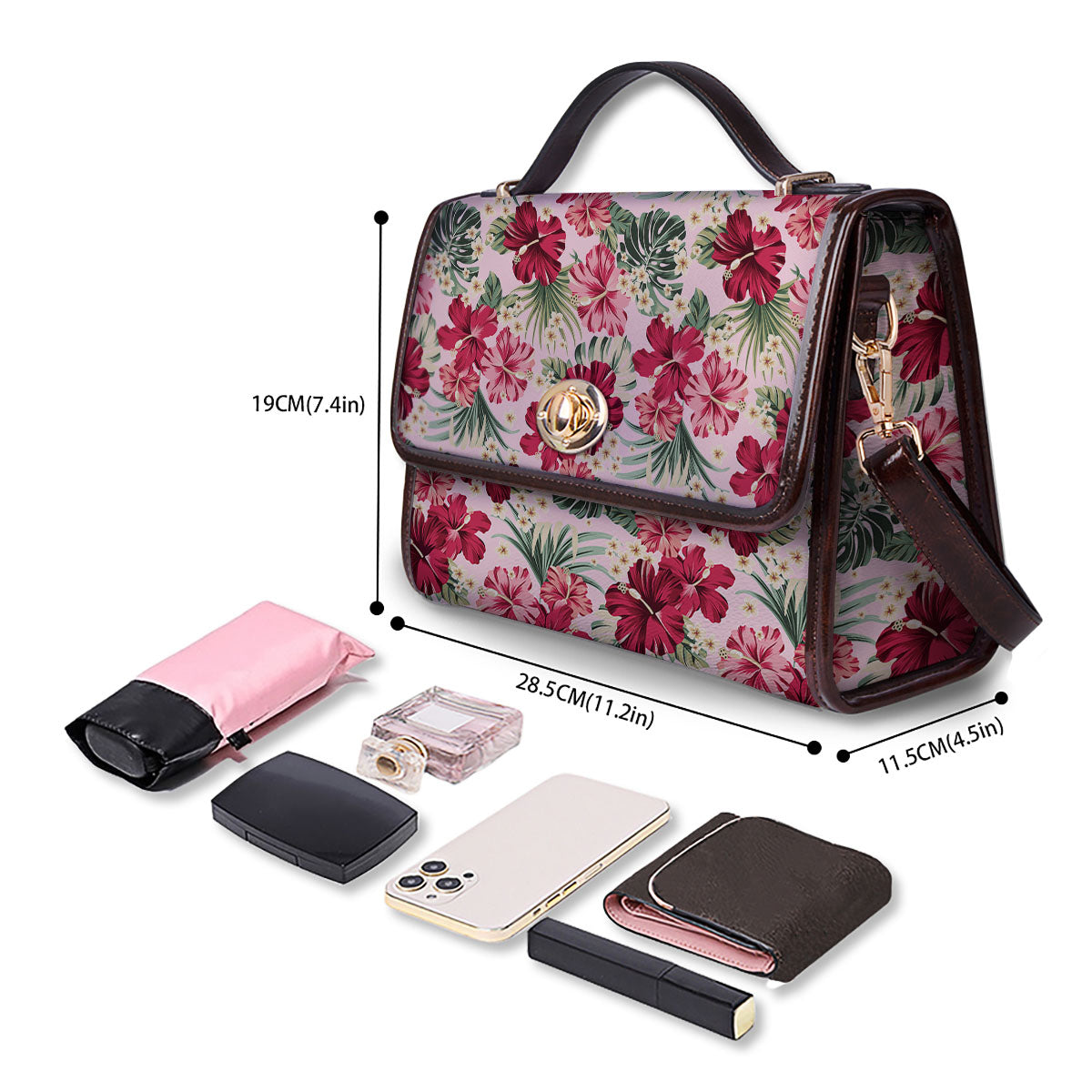 Floral Hibiscus Flower Print Pattern Women's Satchel Bag-grizzshop