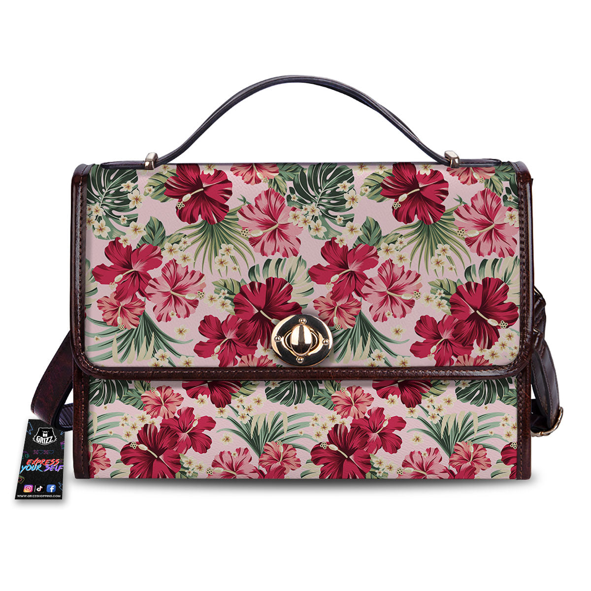 Floral Hibiscus Flower Print Pattern Women's Satchel Bag-grizzshop