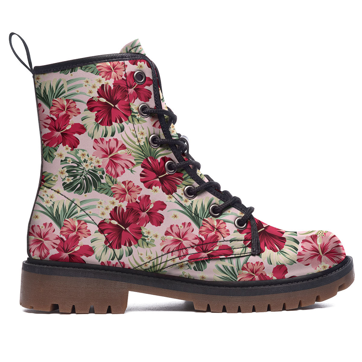 Floral Hibiscus Flower Print Pattern Work Boots-grizzshop