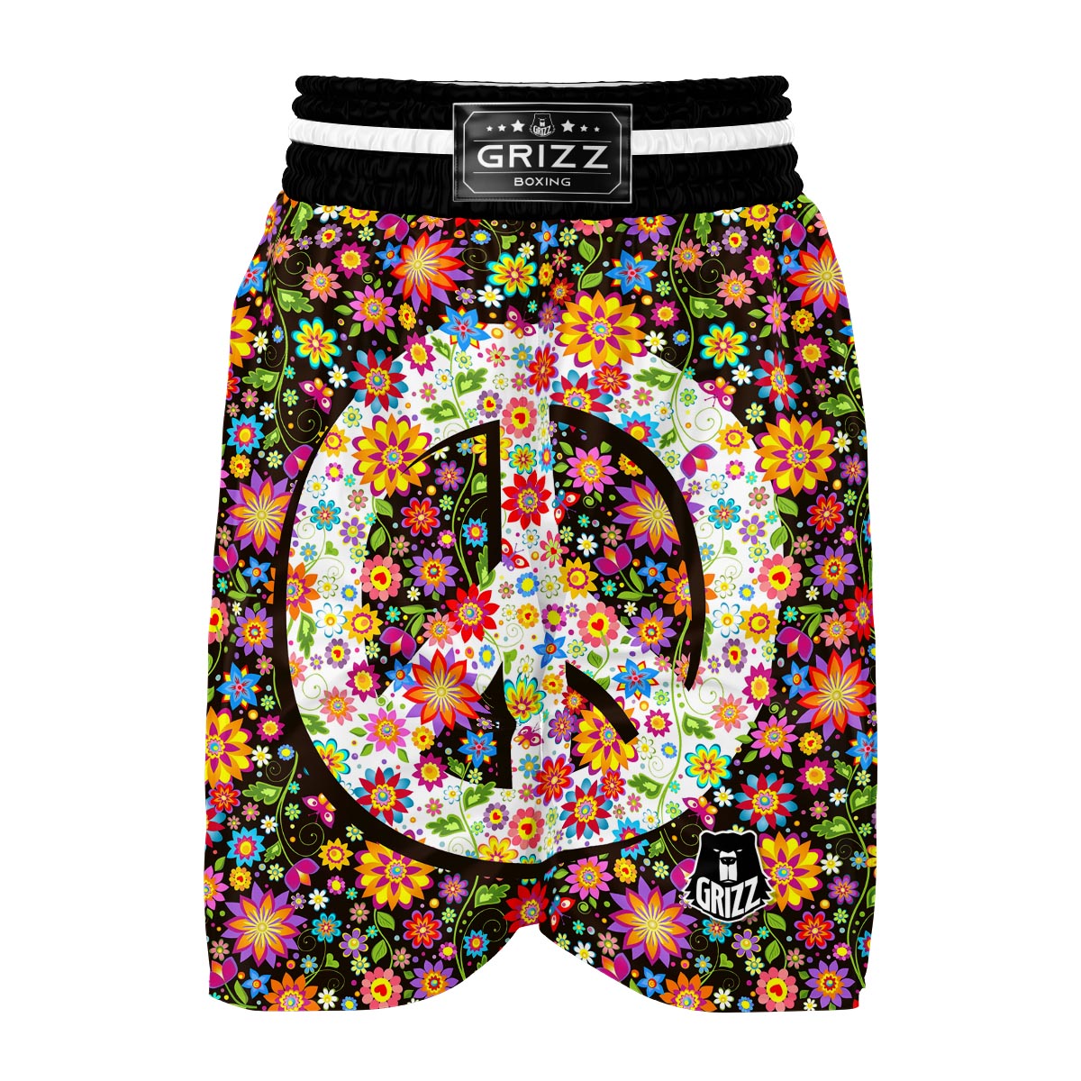 Floral Hippie Sign Boxing Shorts-grizzshop