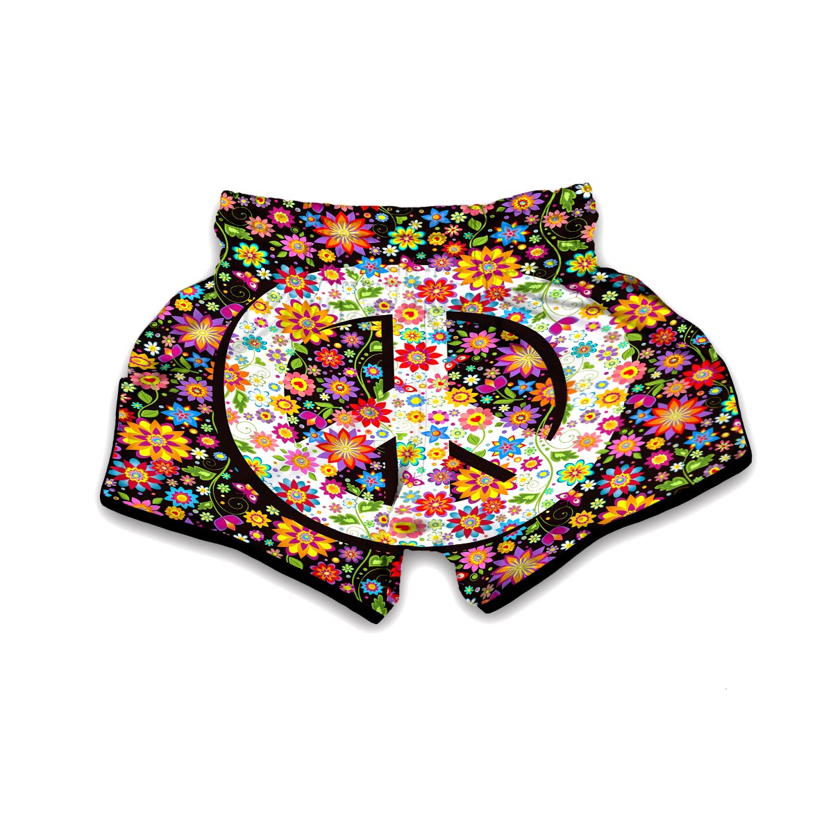 Floral Hippie Sign Muay Thai Boxing Shorts-grizzshop